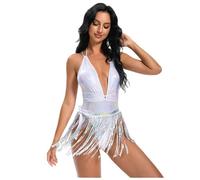 Generisch Bikini Damen Set Damen Tanzkleid Zweiteiliger Badeanzug Tanzkleid Glitzer FransenShowkleid (White L)