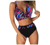 Generisch Bikini Damen Set mit bügel bauchweg Bikini-Sets für Oberteil Triangle große brüste Badeanzug 20er Jahre sexy String Hawaii kostüm größe 48 d Hose Tankini Cup e schwarz Shaping Effekt