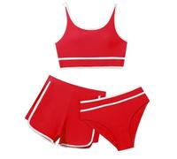 Generisch Bikini Set Mädchen 3-teiliges Badeanzüge mit Sportlichen Shorts Strand-Bademode Verstellbare Schultergurte Bikinioberteil mit Triangel Bikinihose Badeanzüge für Kinder Teenager 8-14 Jahre