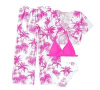 Generisch Bikini Teenager Mädchen - 4 Teilige Badeanzüge Für Mädchen Mit Tropischem Print Neckholder Bikini Set Badeanzüge Mit Netzhose