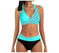 Generisch Bikini y2k Bikini Grosse Grössen Bademode Damen Neckholder Triangel Oberteil Set Push Up Weißer Knappe Bikini-Sets Für Rot Bauchweg Y2k Grün S