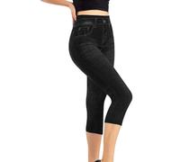 Generisch Black Friday Angebote 2025 Ab Wann Leggings Damen Jeansoptik Hohe Taillen Jeggings Stretch Bequem High Waist Jeans 3/4 Hose Sommer Skinny Fit Jeanshose Sale Bekleidung