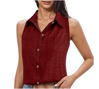 Generisch Black-Friday-Angebote Leinenbluse Damen Sommer Leinenhemd Ärmellos Button Down Blusen Business Hemd Casual Kragen Hemden Freizeit Leichte Oberteil Warehouse Deal