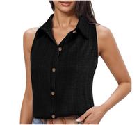 Generisch Black Friday Angebote Leinenbluse Damen Sommer Leinenhemd Ärmellos Button Down Blusen Business Hemd Casual Kragen Hemden Freizeit Leichte Oberteil Deals of The Day