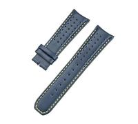 Generisch Blaues Lederarmband, kompatibel mit Citizen Blue Angels Series Arc Curved 22 mm 23, Rindslederarmband, Blancpain Fifty Fathoms(Yellow line no clasp,22mm)