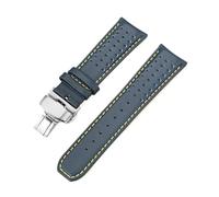 Generisch Blaues Lederarmband, kompatibel mit Citizen Blue Angels Series Arc Curved 22 mm 23, Rindslederarmband, Blancpain Fifty Fathoms(Royal blue yellow03,23mm)