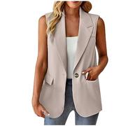 Generisch Blazer Damen Elegant Ärmellos Weste Sportlich Elegant Einfarbig Anzug Jacke Leichte Mantel Geschäft Büro Anzugjacke Offene Vorderseite Knöpfen Freizeit Business Kostüme Jacke mit Taschen