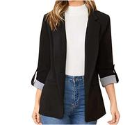 Generisch Blazer Damen Elegant Sportlich Einfarbig Anzug Jacke Leichte Mantel Geschäft Büro Anzugjacke Offene Vorderseite Knöpfen Freizeit Business Jacke mit Taschen Strickjacke Kostüme