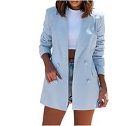 Generisch Blazer Damen Sportlich Longblazer Basic Knöpfen Vintage Weste Einfarbig Mantel Jacke Büro Anzugjacke Oversized Blazerjacke Leicht Mantel Büro Sakko Anzugjacke für Arbeit Strickjacke