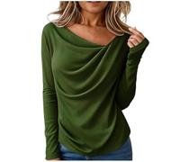 Generisch Bluse Damen Elegant Wasserfall-Ausschnitt Oberteile Basic Langarmshirt Festliche Langarm Asymmetrischer V-Ausschnitt Tshirt Casual Longsleeve Tunika Elegant Blusenshirt Tops
