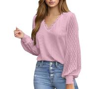 Generisch Bluse Damen Langarmshirt Elegant Festliche Oberteile V Ausschnitt Blusen Modern PuffäRmel Lässige T Shirt Elegantes Oberteil Basic Tops Shirts Locker Damentops Einfarbig Tunika