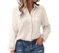 Generisch Bluse Damen Sommer blau/weiß Leinenhemd Kurze Lässige Longbluse Atmungsaktiv Elegant Hemdbluse Strand Tshirt Oversized Sommershirt Drucken Tunika Bikinioberteil