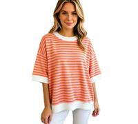 Generisch Bluse Damen Sommer Gestreiftes Farbblock Tops Casual Kurzarm Sweatshirt Rundhals Pullover T Shirts Lose Modischer Pullover Sportliches Lässiges Basic Oberteil Tee Ringelshirt
