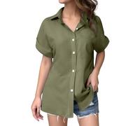 Generisch Bluse Damen Sommer Shirt Kurzarm Oberteile V-Ausschnitt Sommerbluse Lässiges Hemd zum Knöpfen Tops Elegantes Damenblusen Oversize Hemden Bequeme Sweatshirt Langarmshirt