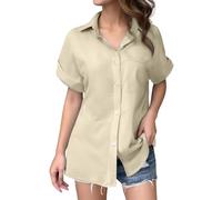 Generisch Bluse Damen Sommer Shirt Kurzarm Oberteile V-Ausschnitt Sommerbluse Lässiges Hemd zum Knöpfen Tops Elegantes Damenblusen Oversize Hemden Bequeme Sweatshirt Langarmshirt