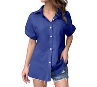 Generisch Bluse Damen Sommer Shirt Kurzarm Oberteile V-Ausschnitt Sommerbluse Lässiges Hemd zum Knöpfen Tops Elegantes Damenblusen Oversize Hemden Bequeme Sweatshirt Langarmshirt