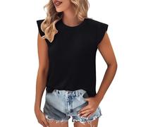 Generisch Blusentops Damen Ärmellos Chiffon, Sommer Tops Damen Locker Blusenshirt Elegant Damenhemden Rundhals Hemdbluse Leichte Sommerbluse Casual Unterhemd Bequeme Unterziehshirt Einfarbig Oberteil