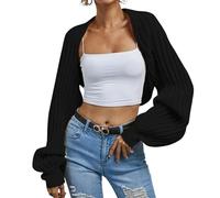 Generisch Bolero Damen Festlich Elegante Langarm Strickjacke Vorne Offen Dirndl Kurze Abendkleider Schulterjacke Jäckchen Shrug Cardigan Urbane Modefrau Abendkleid Y2K Jacke Damen Schwarz S