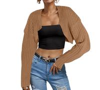 Generisch Bolero Damen Festlich Elegante Langarm Strickjacke Vorne Offen Dirndl Kurze Abendkleider Schulterjacke Jäckchen Shrug Cardigan Urbane Modefrau Abendkleid Y2K Jacke Damen Braun M