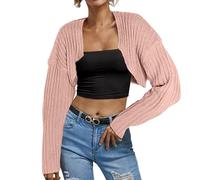 Generisch Bolero Damen Festlich Elegante Langarm Strickjacke Vorne Offen Dirndl Kurze Abendkleider Schulterjacke Jäckchen Shrug Cardigan Urbane Modefrau Abendkleid Y2K Jacke Damen Rosa S