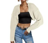 Generisch Bolero Damen Festlich Elegante Langarm Strickjacke Vorne Offen Dirndl Kurze Abendkleider Schulterjacke Jäckchen Shrug Cardigan Urbane Modefrau Abendkleid Y2K Jacke Damen Beige XL