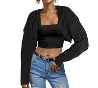 Generisch Bolero Damen Festlich Elegante Langarm Strickjacke Vorne Offen Dirndl Kurze Abendkleider Schulterjacke Jäckchen Shrug Cardigan Urbane Modefrau Abendkleid Y2K Jacke Damen Schwarz S