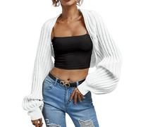 Generisch Bolero Damen Festlich Elegante Langarm Strickjacke Vorne Offen Dirndl Kurze Abendkleider Schulterjacke Jäckchen Shrug Cardigan Urbane Modefrau Abendkleid Y2K Jacke Damen Weiß L