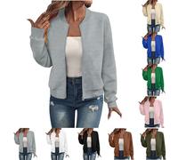 Generisch Bomberjacke Damen Blouson Sommerjacke Leichte Reißverschluss Sweatjacke Kurz Pilotenjacke Einfarbig Jacke Elegant Rundhals Dünne Übergangsjacke College Jacket MäDchen Fliegerjacke Grau,3XL
