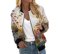 Generisch Bomberjacke Damen Übergangsjacke Kurze Blouson Jacke Casual Frühlingsjacke Pilotenjacke Leichte Coat Sweatjacke College Jacke