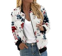 Generisch Bomberjacke Damen Übergangsjacke Kurze Blouson Jacke Casual Frühlingsjacke Pilotenjacke Leichte Coat Sweatjacke College Jacke