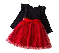 Generisch Brautkleid Prinzessin Glitzer Kleinkind Kinder Mädchen Langarm Punkt Drucke Bowknot Kleider Tüll Kleid Kleidung(Rot,6-7 Jahre)