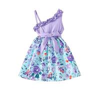 Generisch Brautkleid Prinzessin Glitzer Kleinkind Mädchen Rüschen ärmellose Blumendrucke gerippte Prinzessin Kleid Kleidung(Lila,2-3 Years)