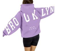Generisch Brooklyn Hoodie Damen Oversize Backprint Pullover Briefe Aufdruck Kapuzenpullover Casual Winter Sweatshirt mit Taschen Kapuze Modisch Y2K Langarm Hoodies Langarmshirt Pulli