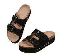 Generisch Buckle Adjustable Open Toe Chunky Platform Wedge Sandals, Thick Platform Sole Comfortable Open Toe Casual Beach, Summer Platform Slides Mules, Women's Sandals (Classic Black,39)