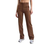 Generisch Business Hose Damen High Waist Anzughose Straight Leg Lange Hose Einfarbig Stretch Stoffhose Casual Gerade Geschnitten Freizeithose mit Taschen und Knöpfen Elegant Arbeits Büro Hosen