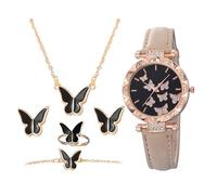 Generisch Butterfly Themed Watch, Waterproof Wristwatches Bracelets, Set of 5 PU Leather Strap, Fashionable Ladies Watch Collection for Special Occasions and Everyday Wear, Womens