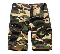 Generisch Camouflage Cargo Shorts Herren Kurze Hosen Bermuda Shorts Baggy Sommer Freizeithose mit 6 Taschen Und Kordelzug Outdoor Wanderhose Cargohose Herren-Shorts Kurz Jorts Herren Gelb XL