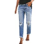 Generisch Capri Jeans Damen Sommer 3/4 Jeanshose Kurze Caprihose High Waist Sommerjeans Skinny Fit Hohe Taille Denim Hose Sommerhose Leicht Ripped Jeanshosen Outlet Shop Sale