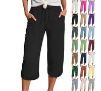 Generisch Caprihose Damen Sommer Stretch, Blitzangebote des Tages Aktuell, Musselin Hose 3/4 Leinenhose Sommer Kurze Hosen Sommerhose Leicht Caprihose Culotte Dreiviertel Strandhose