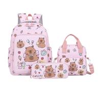 Generisch Capybara Backpack, Cartoon Bookbag, Kids Travel Bag, Cute Girls School Set, Includes Pencil Case and Lunch Bag, Lightweight Compact Design, Ideal for Daily Outdoor Use