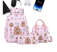 Generisch Capybara Backpack - Cartoon Bookbag Set | Cute Kids Daily Travel Backpack | 3-Piece Set with Lunch Bag Pencil Case, for School Outdoor, 38x28x13cm