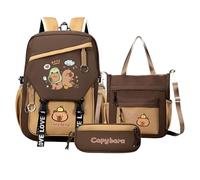 Generisch Capybara Backpack Set, Large Capacity Capybara School Bag with Shoulder Bag and Pencil Pouch, Cartoon School Backpack for Boys Girls, 3 Pack
