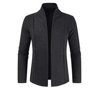 generisch Cardgigan für Herren Jacke Sweat-Jacke Sakko Long Cut Herren Cardigan Slim Fit Stehkragen Leichte Strickjacke Warm Feinstrick Pullover Mäntel Kurzjacke Offene Vorderseite Strickmantel L