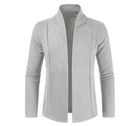 generisch Cardgigan für Herren Jacke Sweat-Jacke Sakko Long Cut Herren Cardigan Slim Fit Stehkragen Leichte Strickjacke Warm Feinstrick Pullover Mäntel Kurzjacke Offene Vorderseite Strickmantel L