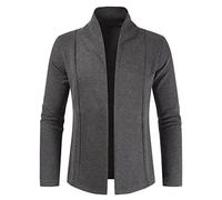 generisch Cardgigan für Herren Jacke Sweat-Jacke Sakko Long Cut Herren Cardigan Slim Fit Stehkragen Leichte Strickjacke Warm Feinstrick Pullover Mäntel Kurzjacke Offene Vorderseite Strickmantel L