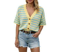 Generisch Cardigan Damen Lang Sommerlicher Strickcardigan Mit Kurzen ÄRmeln Durchbrochenem Streifenkragen LäSsigem Oberteil Und Leichter ÜBerwurf