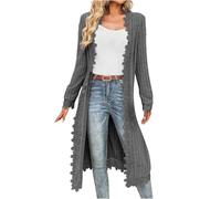 Generisch Cardigan Damen lang Spitzen Strickjacke Damen Lang Longstrickjacke Leichte Langarm Strickmantel Mode Open Front Cardigan Lose Bequem Feinstrickjacke Strickjacken Frauen Pullover