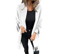 Generisch Cardigan Damen Lang Vorne Offen Coatigan mit Fransen Einfarbig Pullover Strickjacke Drapiert Strickpullover Casual Elegant Strickmantel mit Taschen Lässige übergangsjacke Jacke