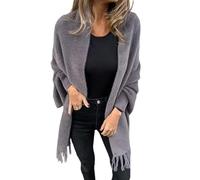 Generisch Cardigan Damen Lang Vorne Offen Coatigan mit Fransen Einfarbig Pullover Strickjacke Drapiert Strickpullover Casual Elegant Strickmantel mit Taschen Lässige übergangsjacke Jacke