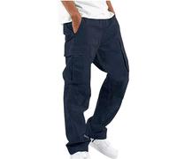 Generisch Cargo Hosen Herren Silber Reflektierende Streifen Regular Fit Jogginghose Herren Causal Sommerhose Männer Mit Kordelzug Baggy Jogginghose Herren Treckking Jogger Pants Chino Marineblau XXL